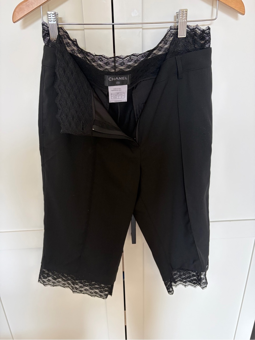 CHANEL Black Lace-Trim Bermudas